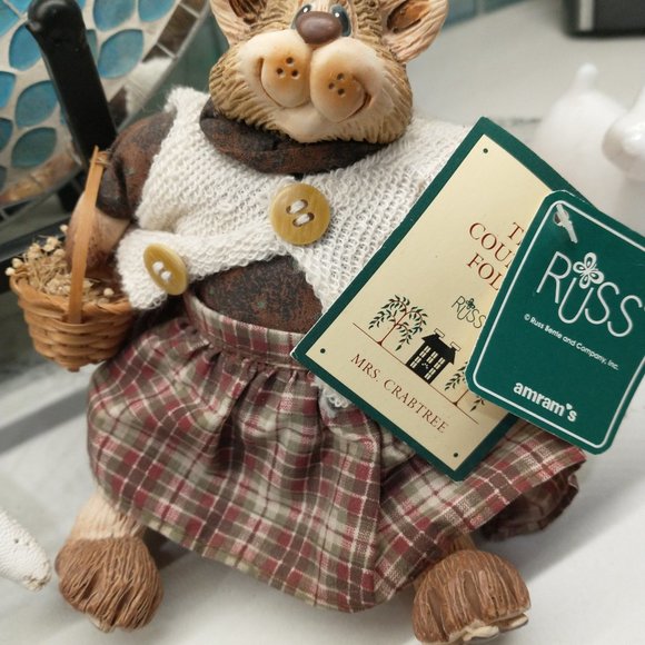 Vintage Russ The Country Folks Mrs. Crabtree Resin & Cloth Cat - Picture 6 of 10